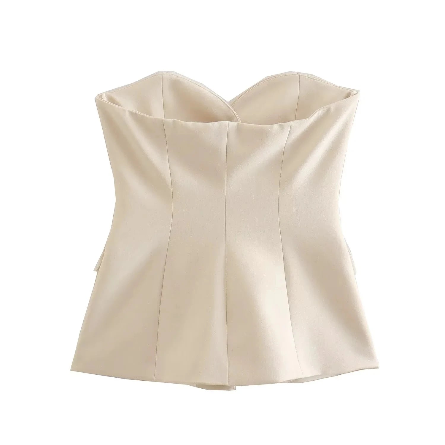 HH Pant Sets For Women Fashion Beige Single Breasted Strapless Slim Tank Top Vest High Waist Straight Pants Office Lady Suit