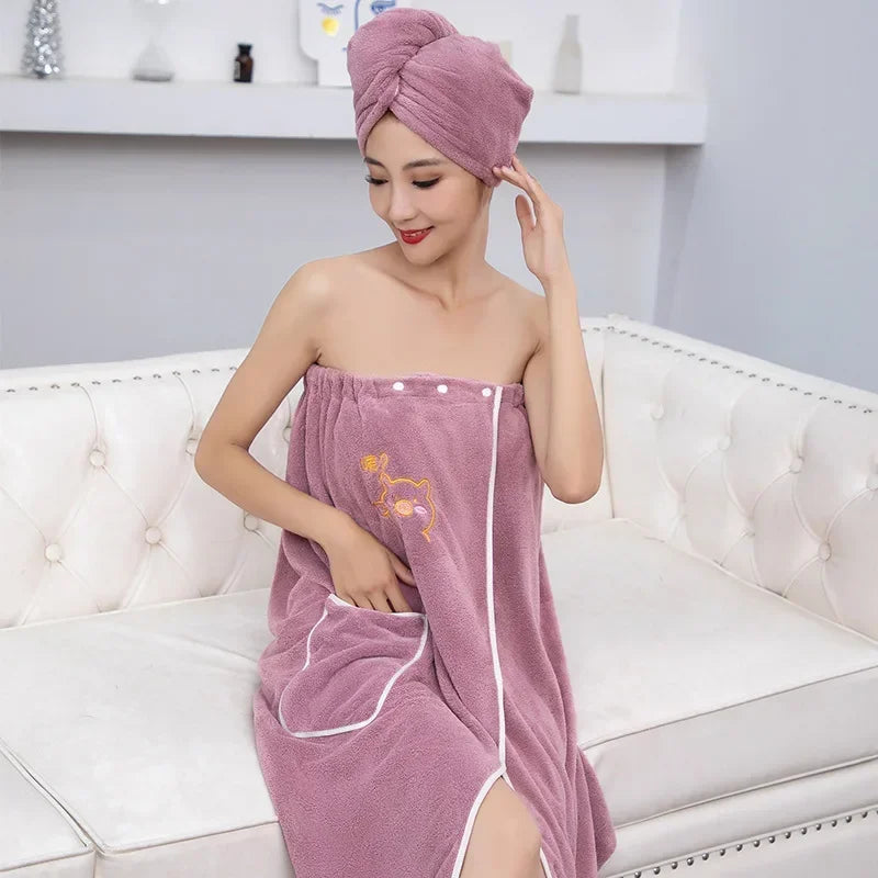 Soft Microfiber Quick - Dry Bath Towel, 2pcs/set, Magic Absorbent, for Women, Beach & Bathroom Towelling Bathrobe