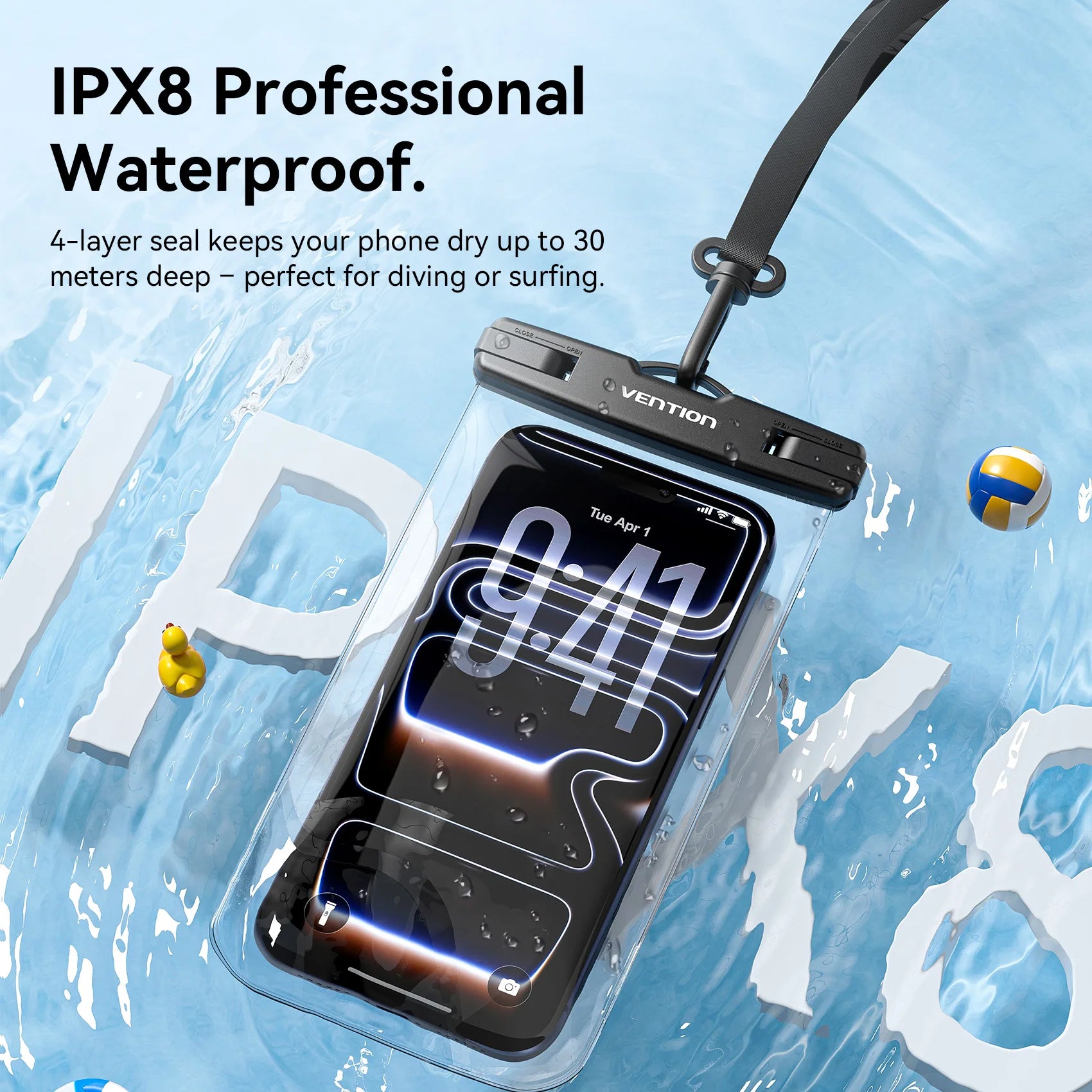 Vention Phone Pouch Bag Waterproof 7.2 inch IPX8 Phone Case Phone Protector Cover for iPhone 17 16 15 Underwater Dry Bag Skiing