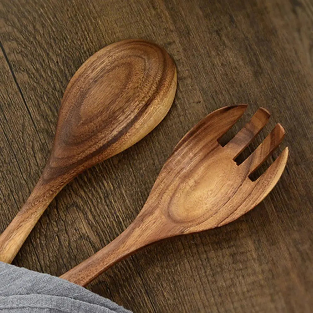Cooking Mixing Salad Cutlery Utensils Kitchen Tools Dinner Tableware Large Spoons Fork Wooden Spoon
