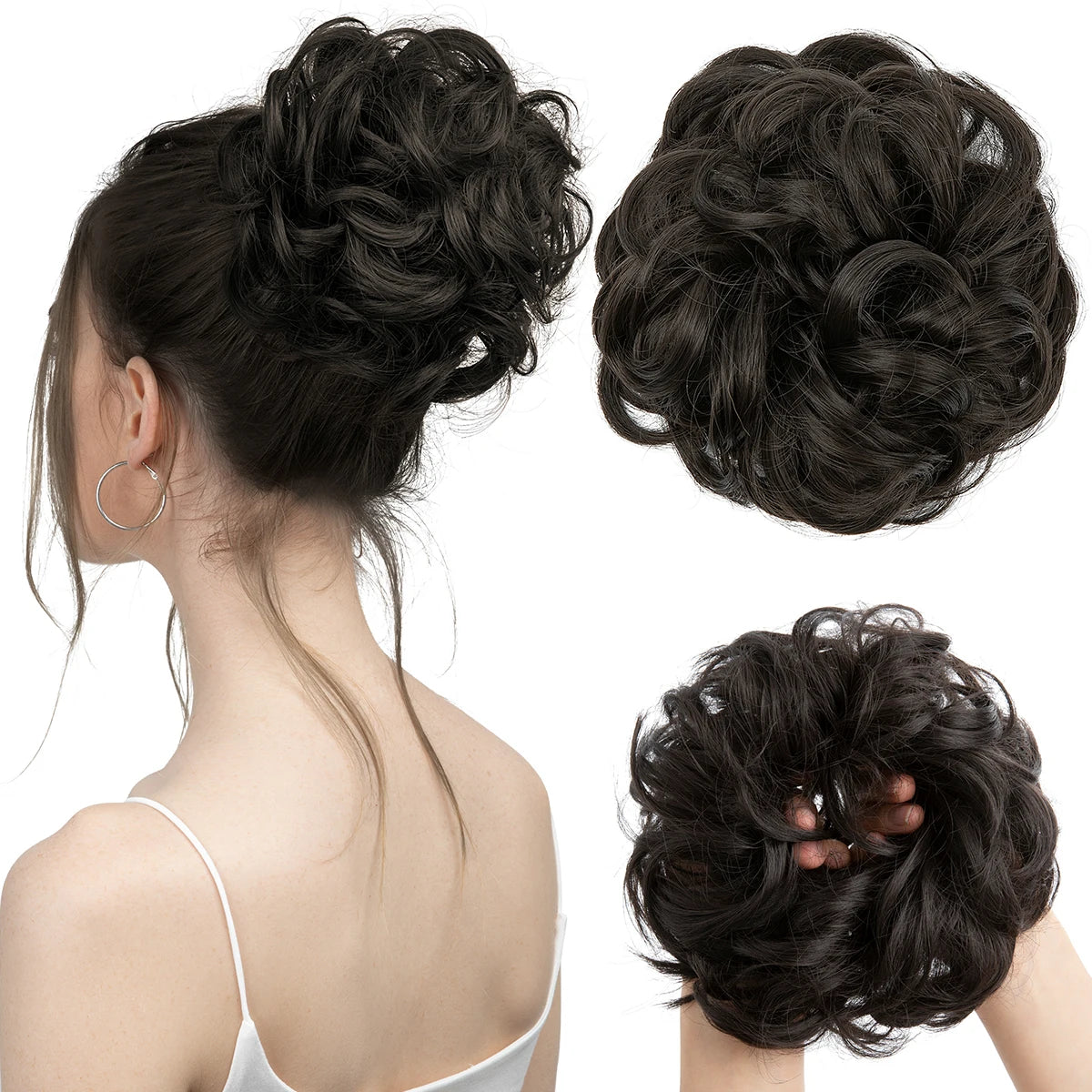 Synthetic Messy Updo Chignon Premium Big Curly Elastic Hair Scrunchies Hairpieces Donut Updo Blonde Brown Hair Pieces For Women