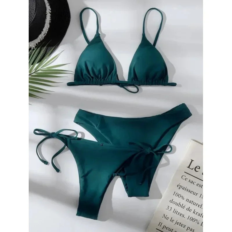 Women's Sexy 3-Piece Bikini Set - Push Up Bandage Triangle Swimsuit in Blue & Purple, Brazilian Beachwear