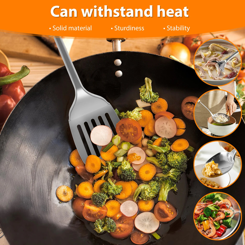 5/10Pcs Kitchen Cooking Utensils Set Stainless Steel Shovel Soup Spoon Spatula Utensils Dinnerware Cooking Tools Kitchen Gadgets
