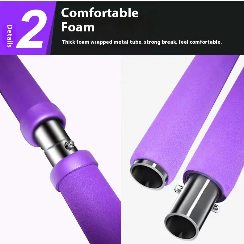 Pilates Stick - Adjustable Fitness Bar for Home Workout, Yoga, Stretching & Toning - Portable Exercise Rod with Elastic Bands