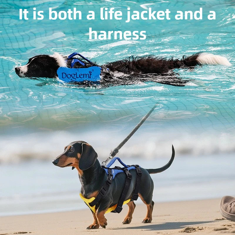 2 in 1 Summer Dog Swimming Rescue Vest Harnesses Adjustable Dogs Life Saving Jacket Swim Chest Strap Walking Out Vest Harnesses
