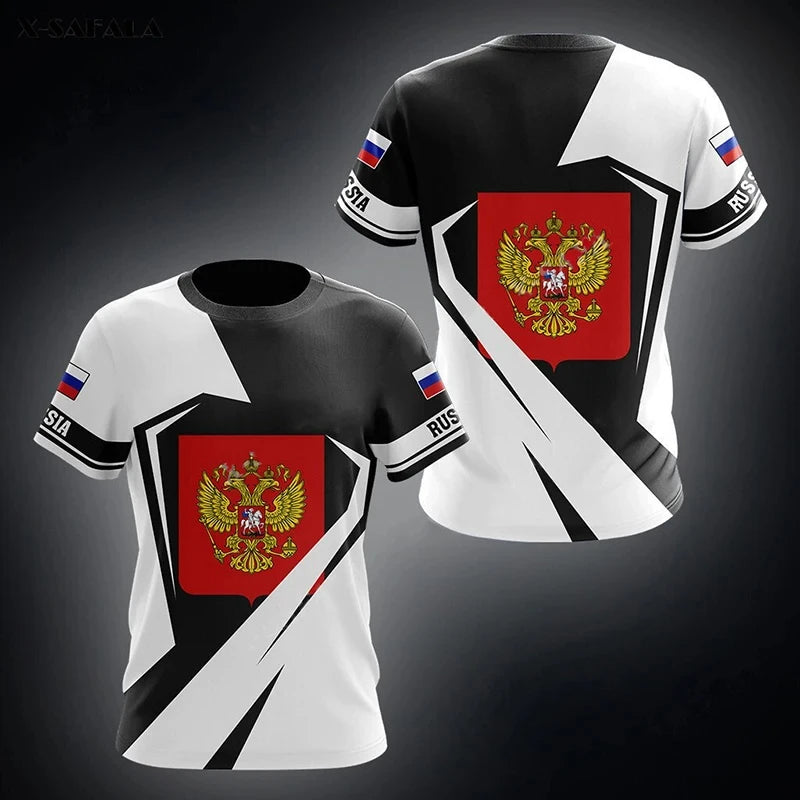 Russia Flag Men's T-shirts Crew Neck Russian Tops 3D Print Oversized Fashion Short Sleeve Men Clothing T Shirt Loose Streetwear