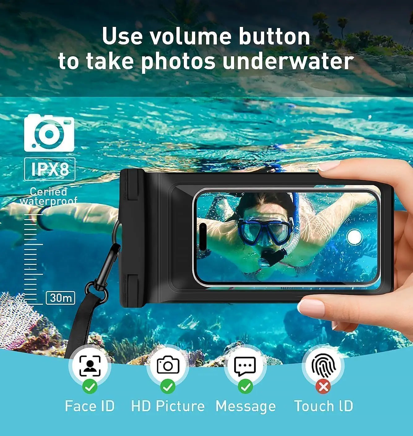 Airbag Waterproof Mobile Phone Bag Diving Protective Cover Waterproof Item Bag Anti-lost Bag for Beach Cruise Spring Water Park