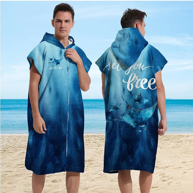Microfiber Hooded Towel Men Women for Swimming Beach Travel Quick Dry Changing Robe Cape Bath Towel Bathrobe Surf Poncho