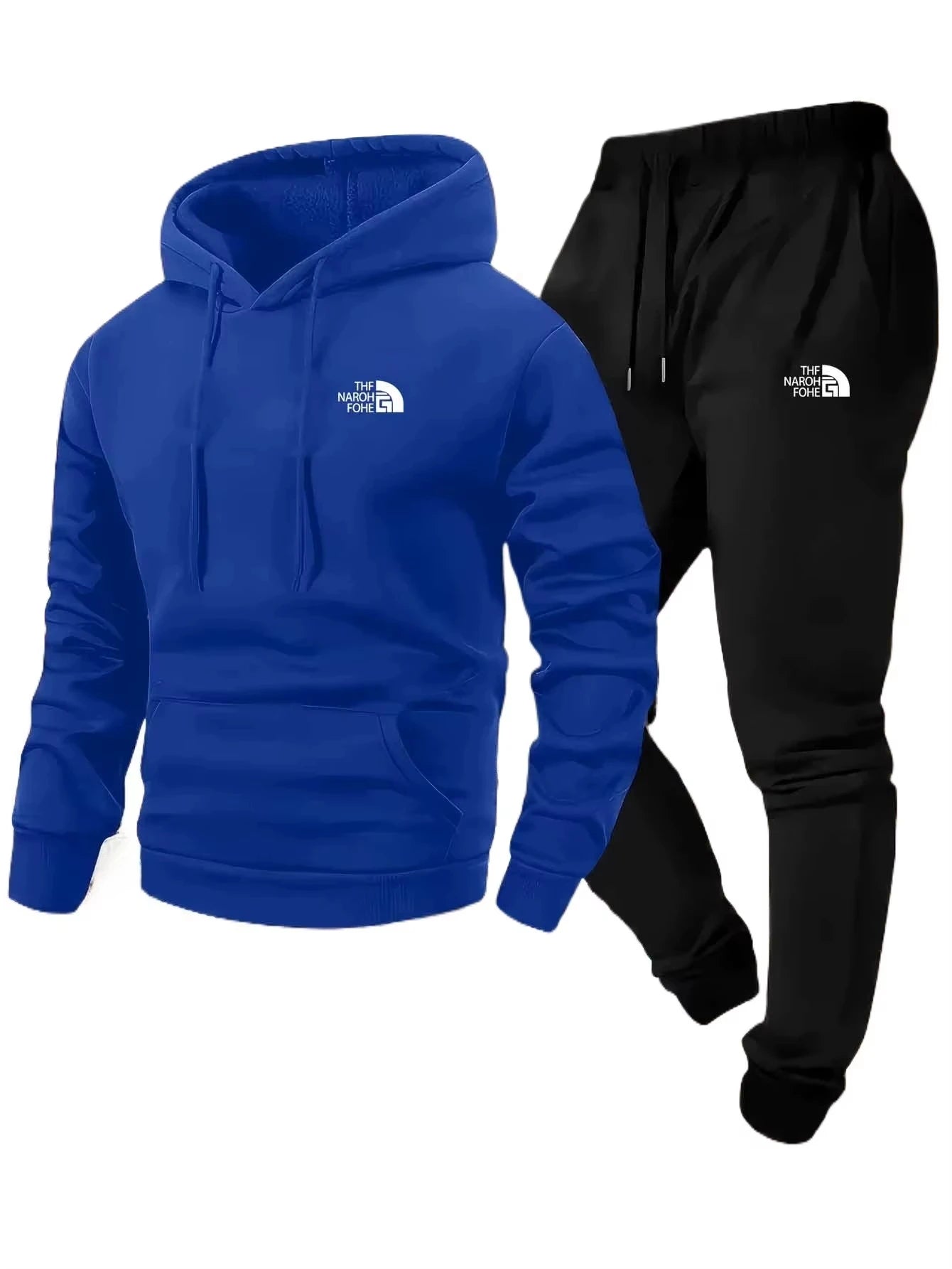 Men's Autumn/Winter Printed Casual Two-Piece Set: Hooded Sweatshirt and Pocketed Trousers, Regular Fit Outdoor Sportswear