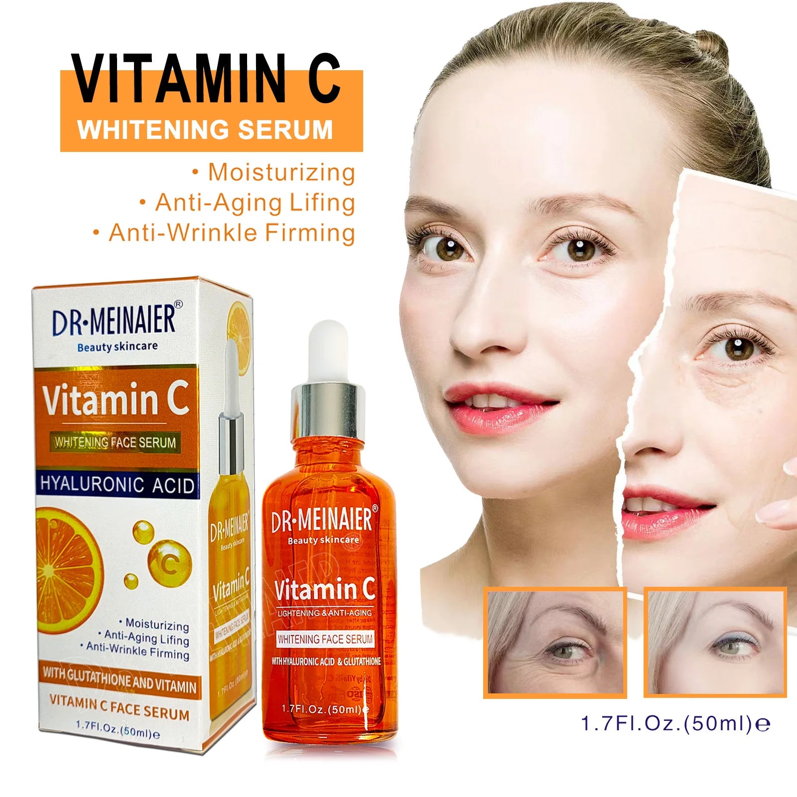 20% Vitamin C Liquid Serum Anti-aging Whitening VC Hyaluronic Acid Face Serum Brighting Moisturising Fade Fine Lines Skin Care