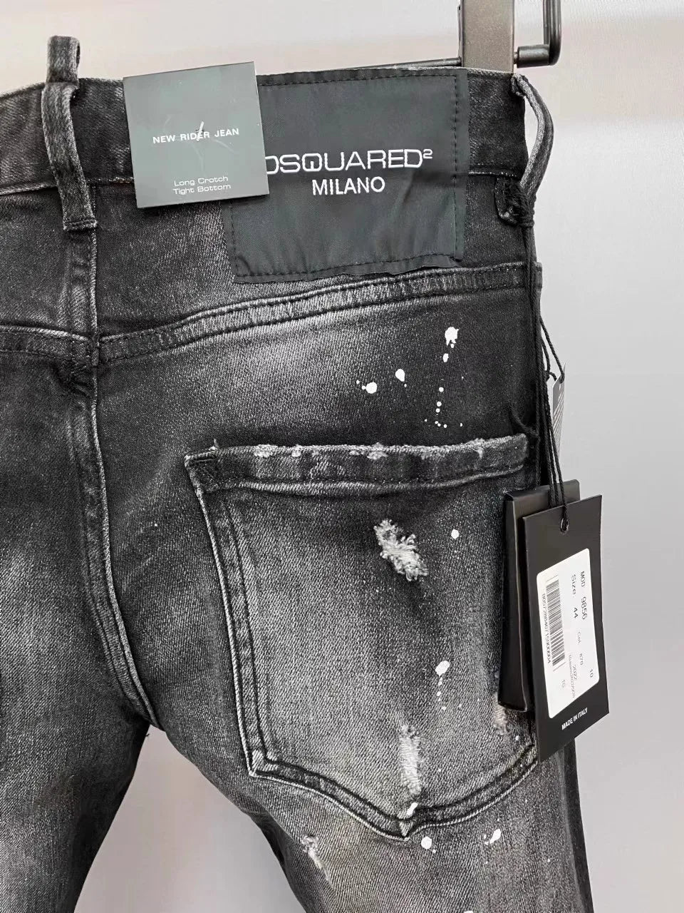 Light Luxury Washed Jeans Men's Trendy Brand Ruffian Handsome Black Ripped Patch Slim Fit Small Feet Casual Long Pants