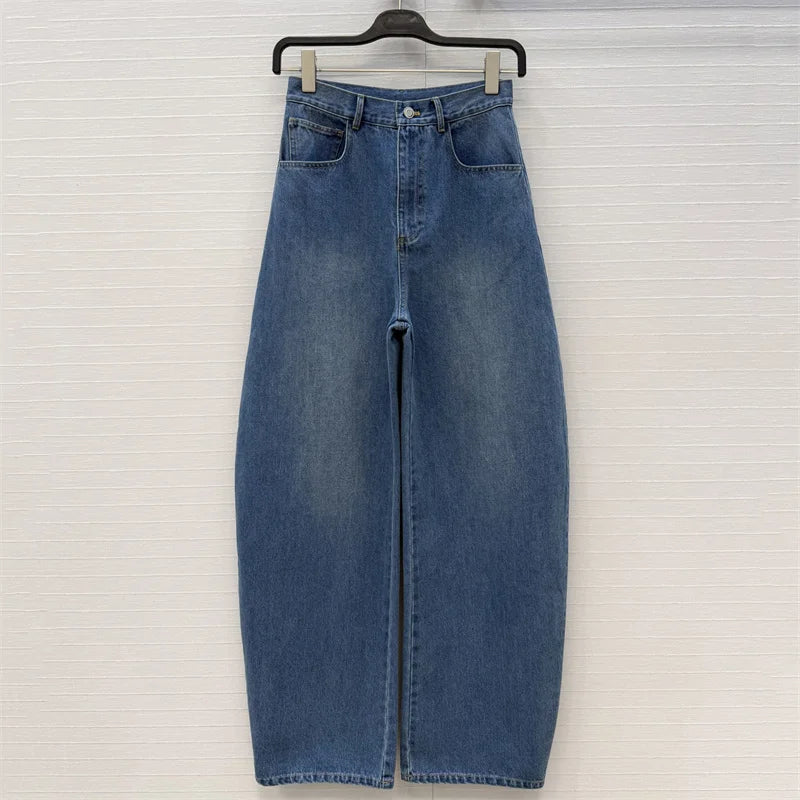 Women's jeans New high waisted slim fit straight leg pants for spring 2026 Retro pure cotton wide leg pants curved knife jeans