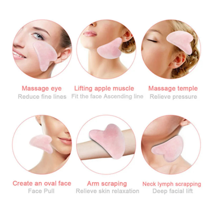 Gua Sha Board Heart-Shaped Natural Pink Green Resin Jade Scraper Facial SPA Neck Massager Portable Skin Care Beauty Healty TooL