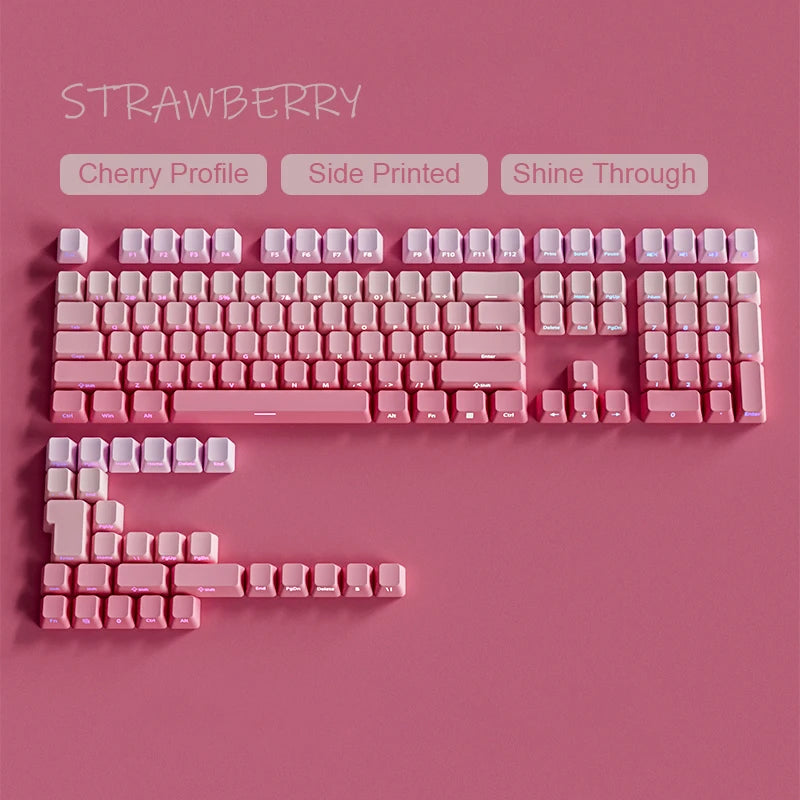 133 Keys Side Print Shine Through Keycap Set Double Shot PBT Cherry Profile Keycaps for MX Switch Mechanical Gaming Keyboard