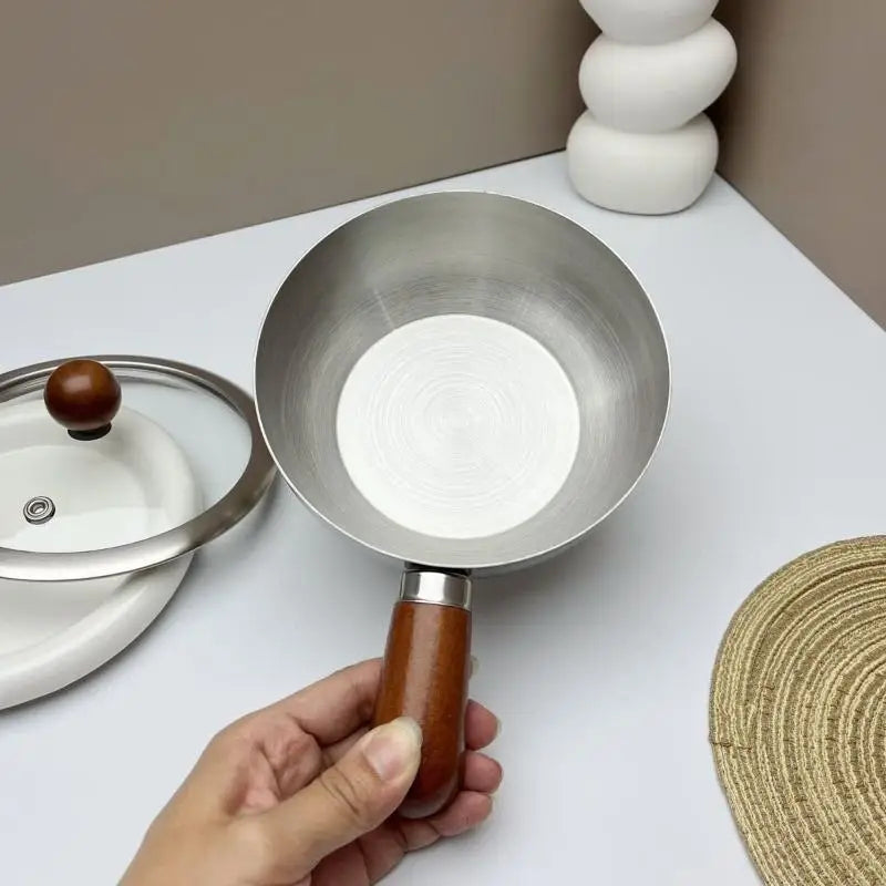 Stainless Steel Instant Noodle Pot, Small Pot For One Person, High-value Appearance, Peach Wood Snack Pot, Small Cooking Pot