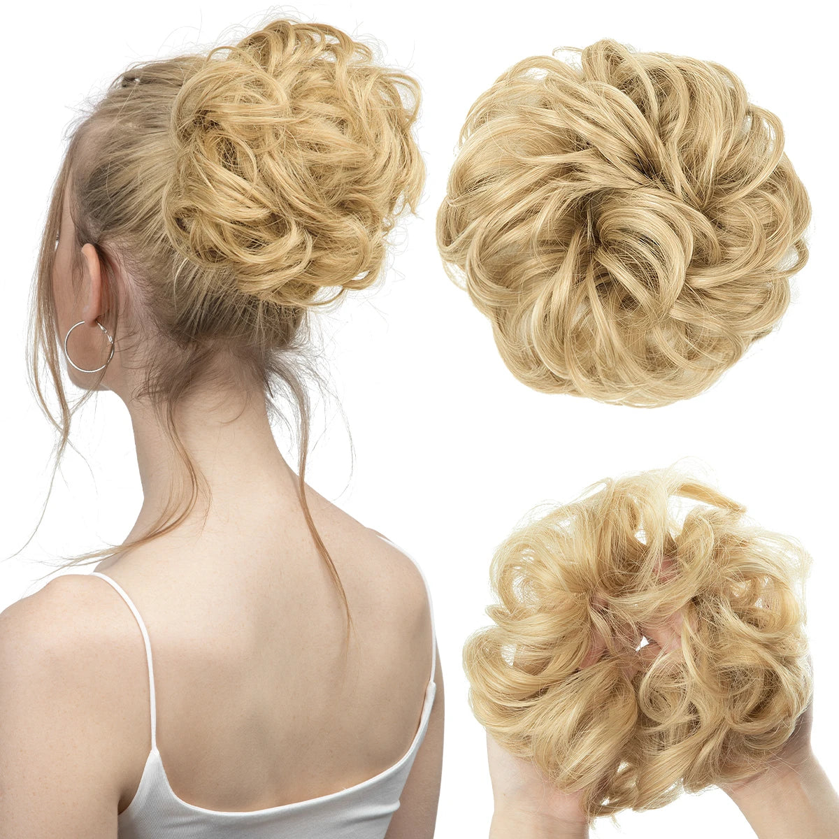 Synthetic Messy Updo Chignon Premium Big Curly Elastic Hair Scrunchies Hairpieces Donut Updo Blonde Brown Hair Pieces For Women