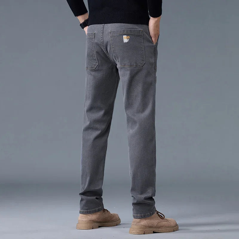 2025 New Style Jeans Men's Slim Fit Korean Style Comfortable Straight Leg Elastic Gray Mid Waist Pants Men's Casual Denim Pants