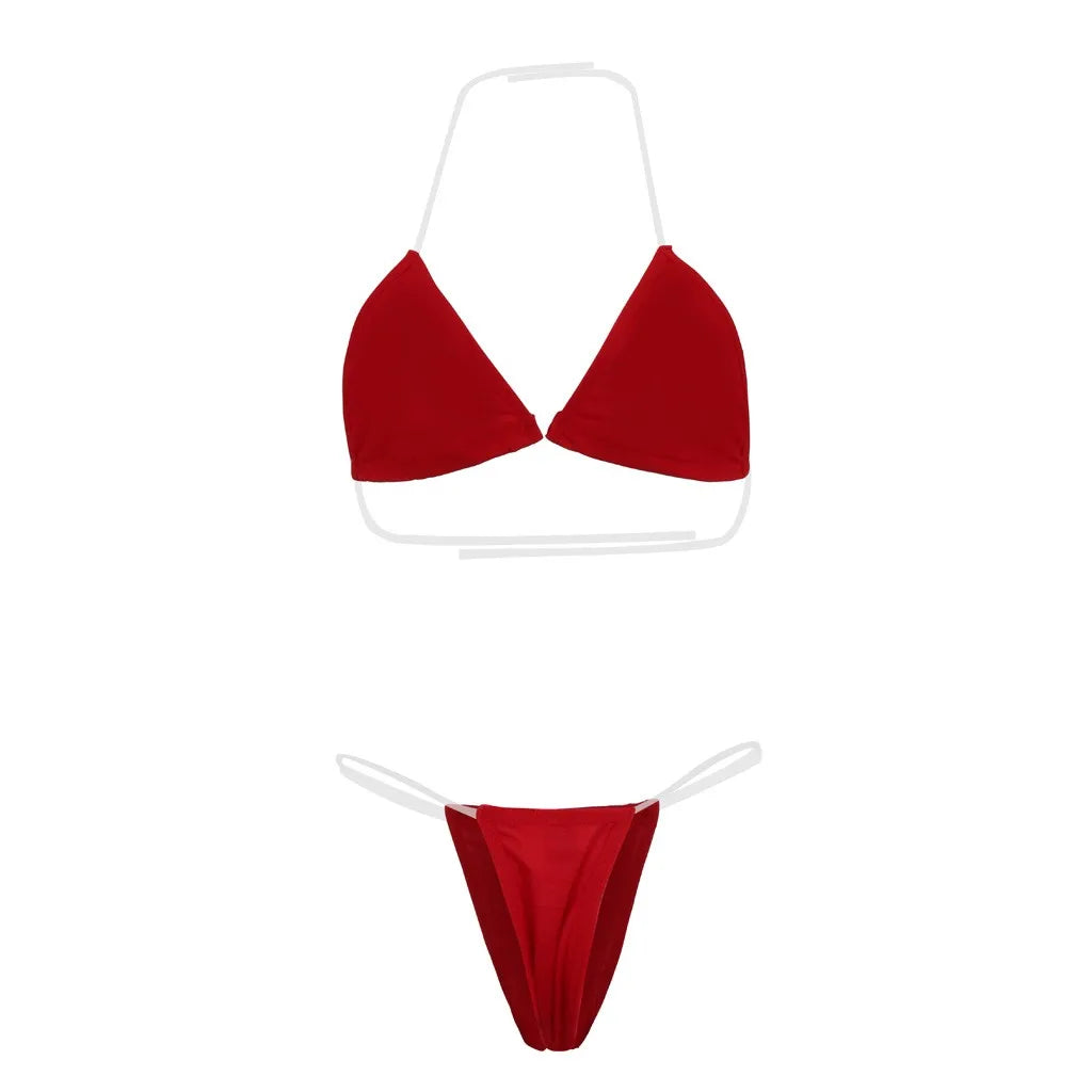 Cheap Ladies Bikini Set New Fashion Women'S Swimsuit Sexy Simple Transparent Strap Biquini Set Casual Thin Slim Beachwear