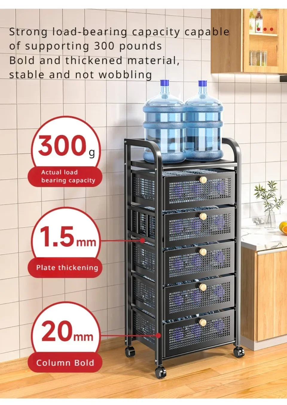Kitchen Shelf With Drawer Multifunctional Storage Rack Fruits Vegetables Storage Cart Organizer With Wheels Bar Carts Cabinets