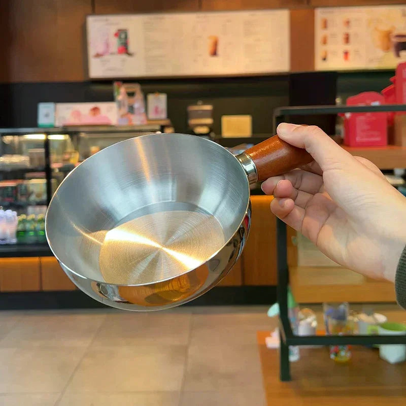 Stainless Steel Milk Pot With Wooden Handle, Compact Cooking Pot, Suitable For Frying Eggs And Heating Milk. Made Of Stainless S