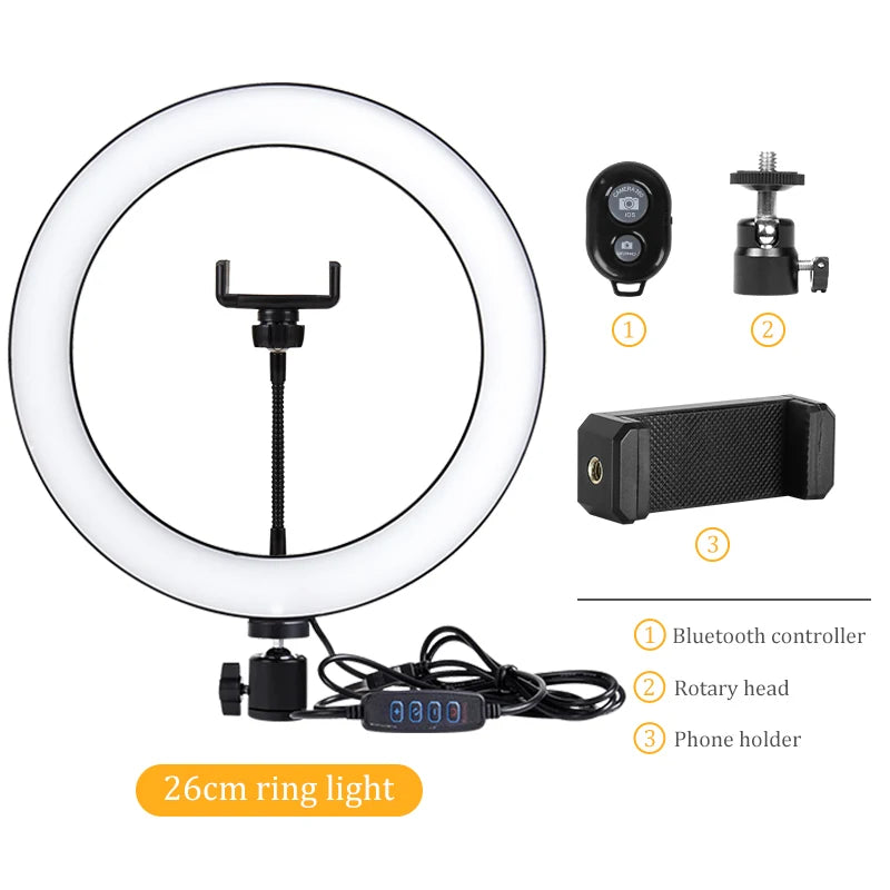 Dimmable Ring Light Selfie LED Round Lamps USB With Phone Holder 1.6M Tripod Stand For Tiktok Video Light Makeup Photography Set