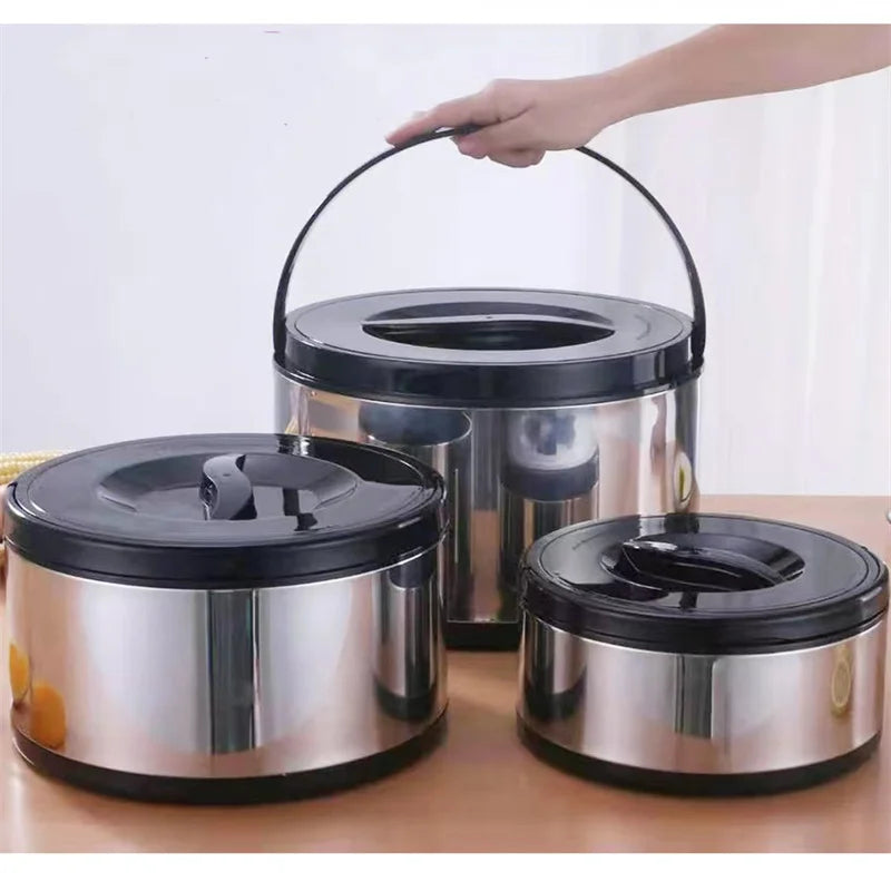 Stainless Steel Thickened Pot with Handle Pattern, Fresh-Keeping Pot, Large Capacity, 2 L, 4 L, 8L, 3 Pcs Set
