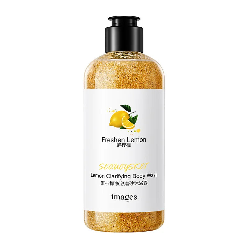 300ml Lemon Scrub Shower Gel, Alcohol-Free, Non-Greasy, Formaldehyde-Free, Rich in Citric Acid, Vitamin E, and Hyaluronic Acid, Suitable for All Light Beige Skin Tones, with a Refreshing Scent, Has Moisturizing, Nourishing, a