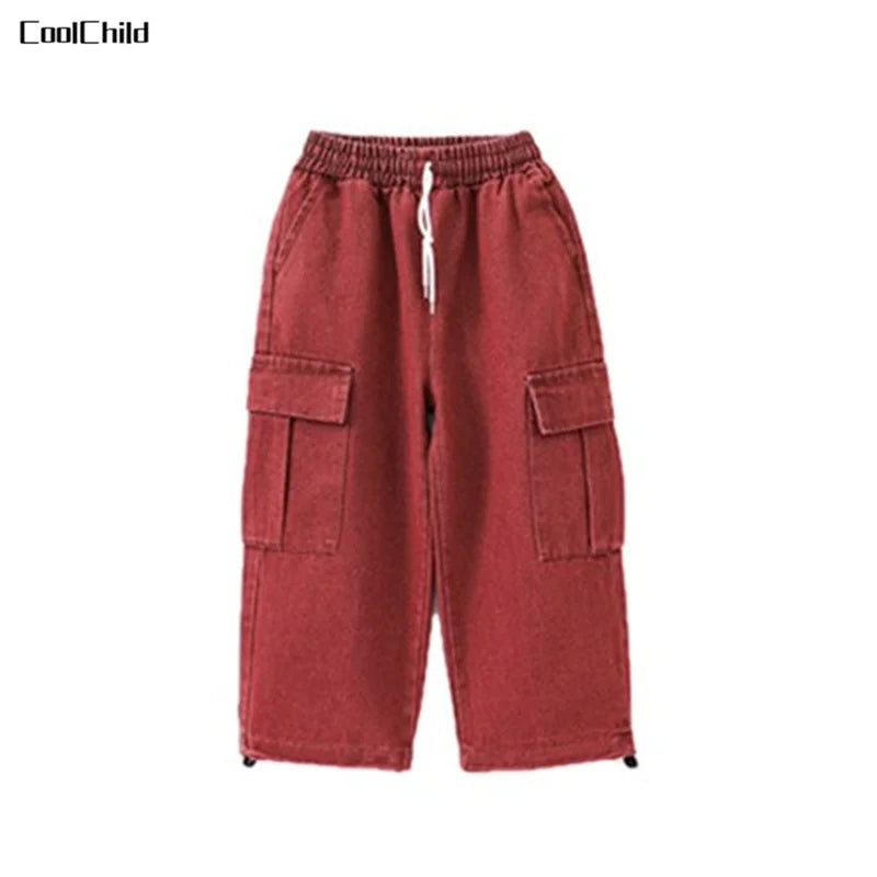 Hip Hop Girls Cool Denim Vest Burr Edge Cargo Jeans Clothes Sets Boys Jazz Street Dance T-shirt Child Kids Streetwear Costumes