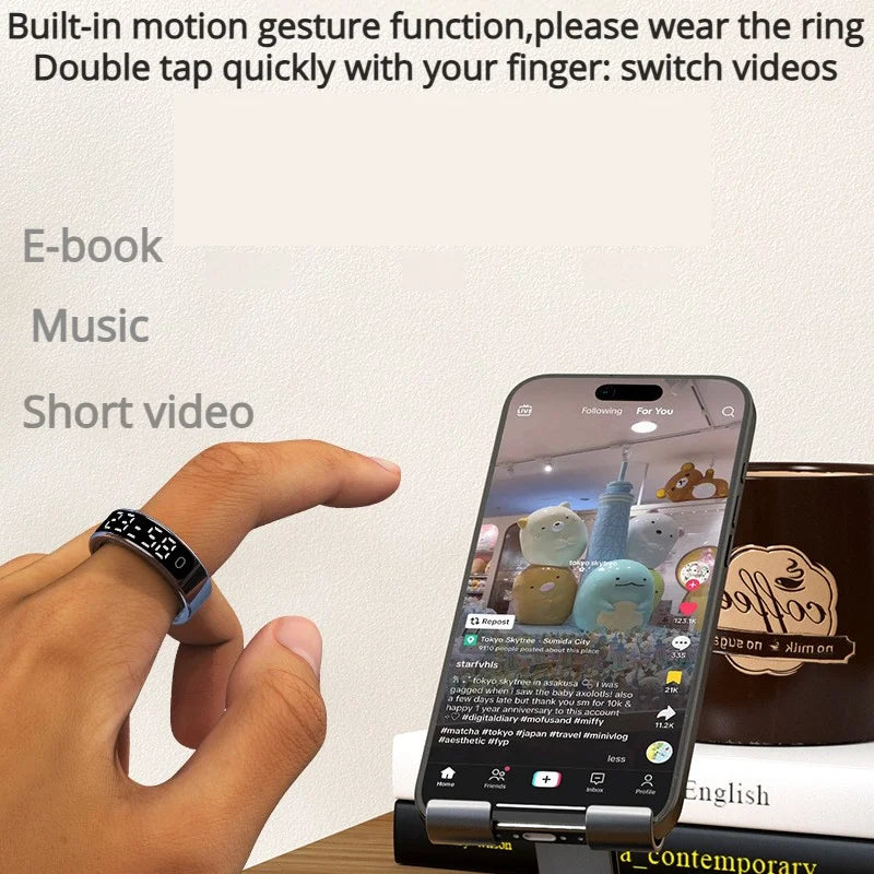 Smart Ring Equipped With An LED Display Featuring Health Monitoring Photo-Taking Capabilities And Extremely Long Battery Life