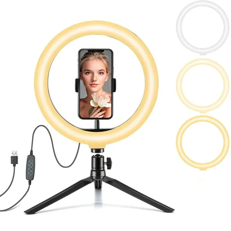 26cm LED Selfie Ring Light Photography Video Light 10 in RingLight Phone Stand Tripod Fill Light Dimmable Lamp Trepied Streaming