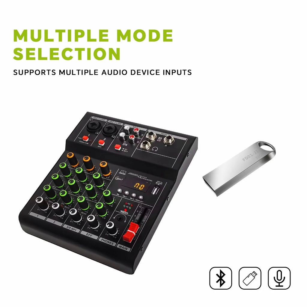 GAX-A4 4 Channel MINI Mixer Audio Professional Digital Mixer Dj Console with USB Portable Audio Mixer for Live Mixing Singing