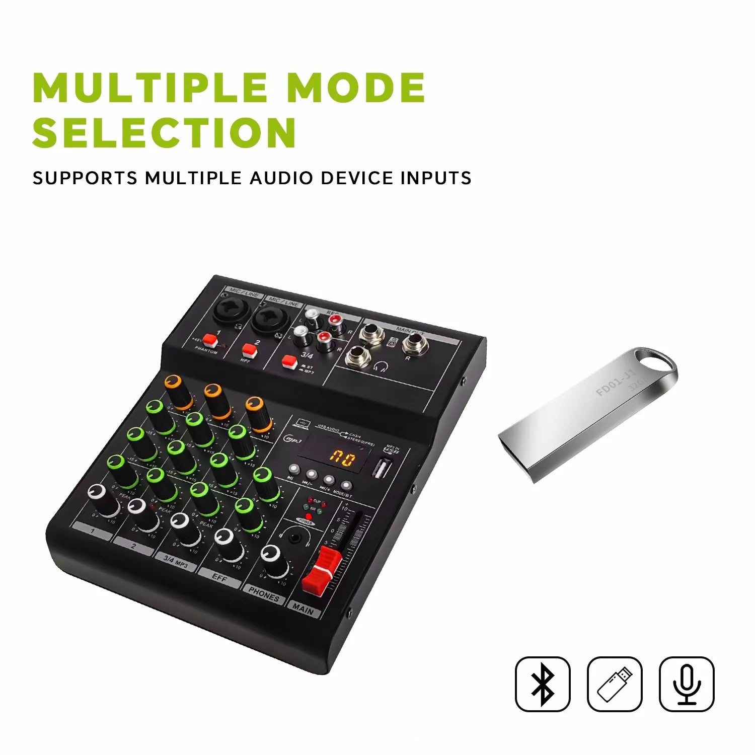 GAX-A4 4 Channel MINI Mixer Audio Professional Digital Mixer Dj Console with USB Portable Audio Mixer for Live Mixing Singing