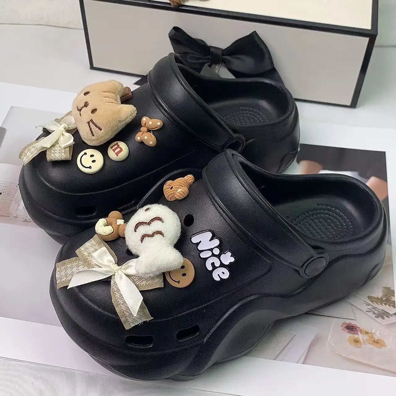 New Style Women's Clogs, Fashionable Cloud-Heel Thick-Soled Sandals for Summer, Made of Lightweight Eva Material, Comfortable Catfish-Patterned Set of Thick-Soled Sandals