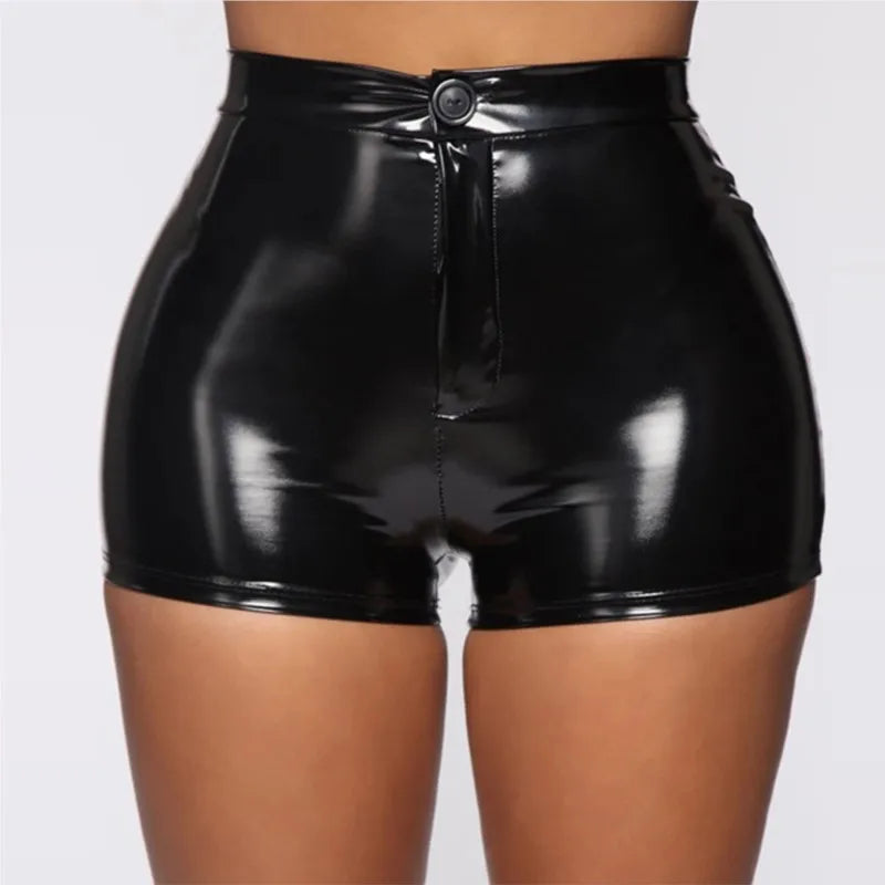 Women's High Waist Faux Leather Shorts - Dance & Festival Fashion Bottoms