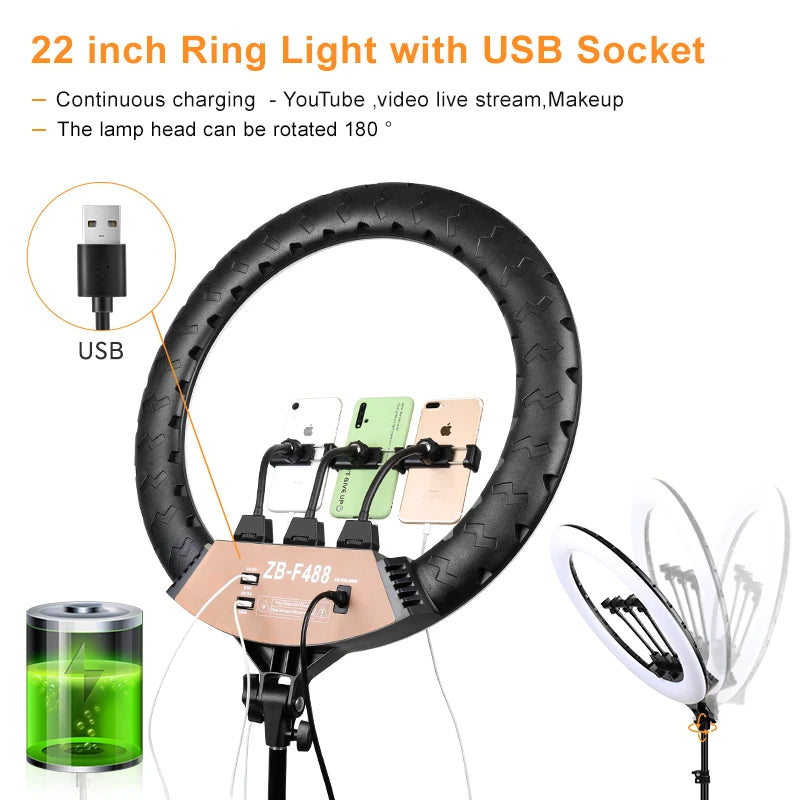 NEW Profissional 22 inches Photo Ring Light with 2M adjustable Stand,color 3200-6500k Brightness LED lampring for TikTok YouTube