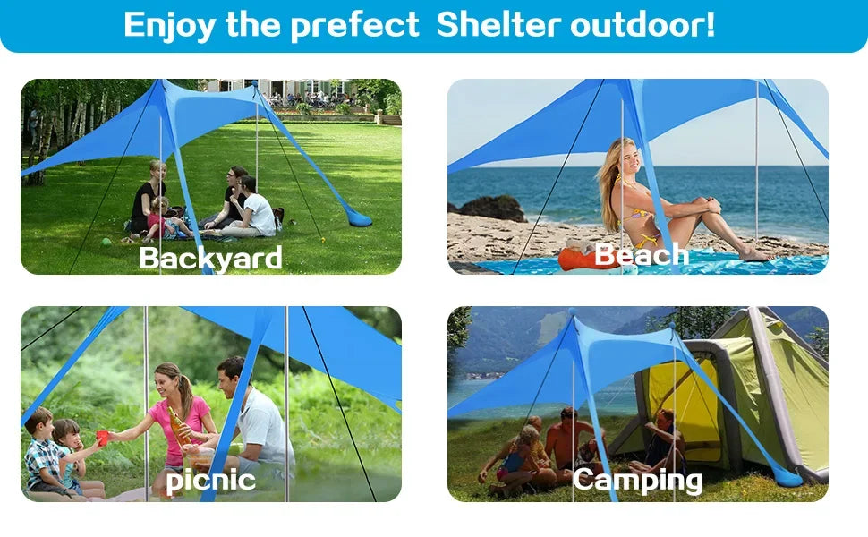 Home Beach Awning Outdoor Camping Sun Shade UV Protection Portable Windproof Beach Canopy with Storage Bag Camping Accessories