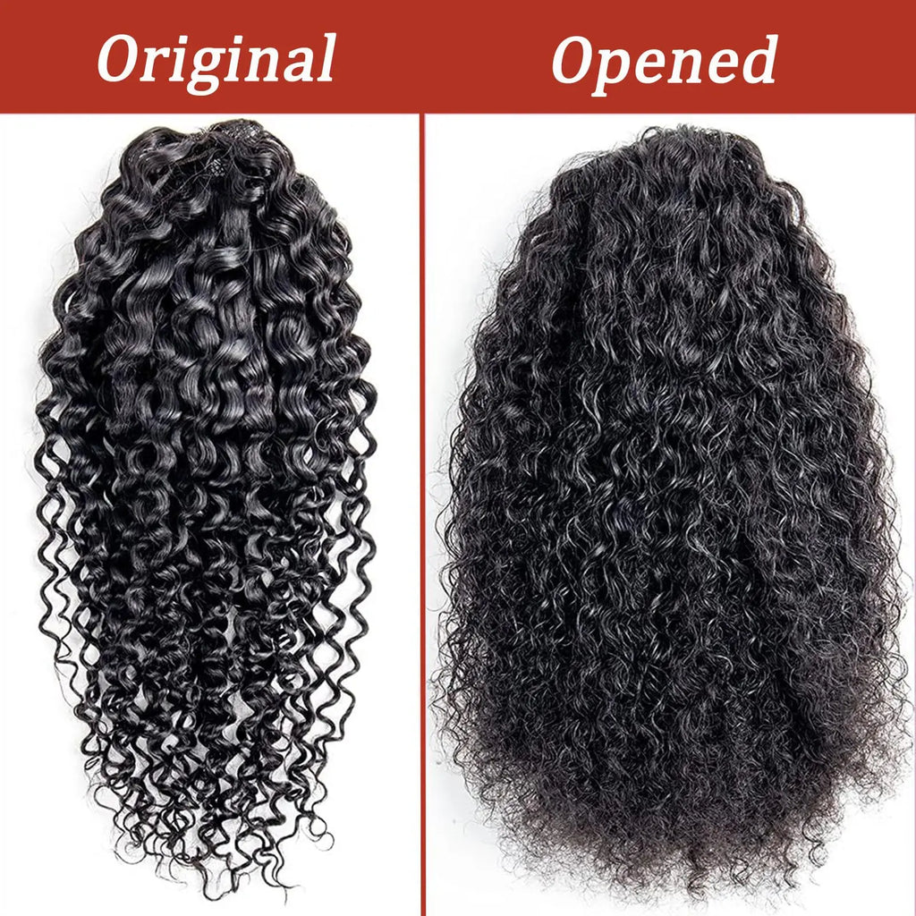 Pony Tail Hair Extensions Kinky Curly Ponytail Extension Drawstring Human Hair Clip in for Black Women Curly Wave Thick Hair #1B