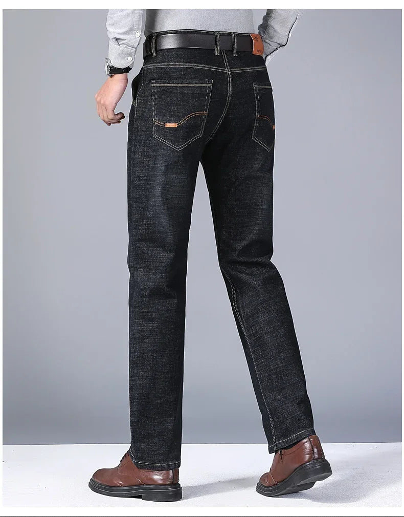 Men Fashion Straight Jeans Mens 2025 New Stretch Slim Fit Pants Comfortable Soft Business Denim Trousers Male Brand Clothing