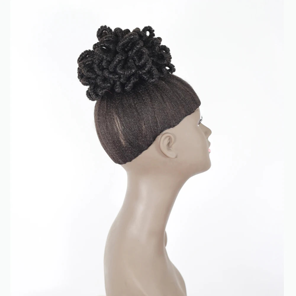 Women's Synthetic DreadLock Afro Puff Hair Bun Drawstring Ponytail Faux Locs Clip-In Chignon Hair Piece for Party