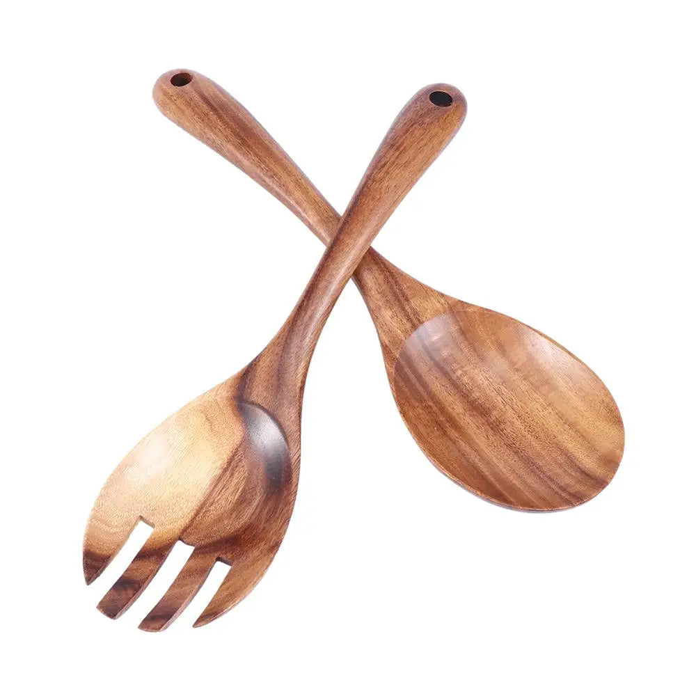 Cooking Mixing Salad Cutlery Utensils Kitchen Tools Dinner Tableware Large Spoons Fork Wooden Spoon