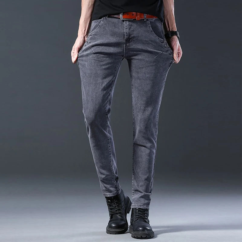 2025 New Men Fashion Comfortable slim fit Jeans Male Loose Straight Smart Casual Denim Pants Elasticity look taller Trousers