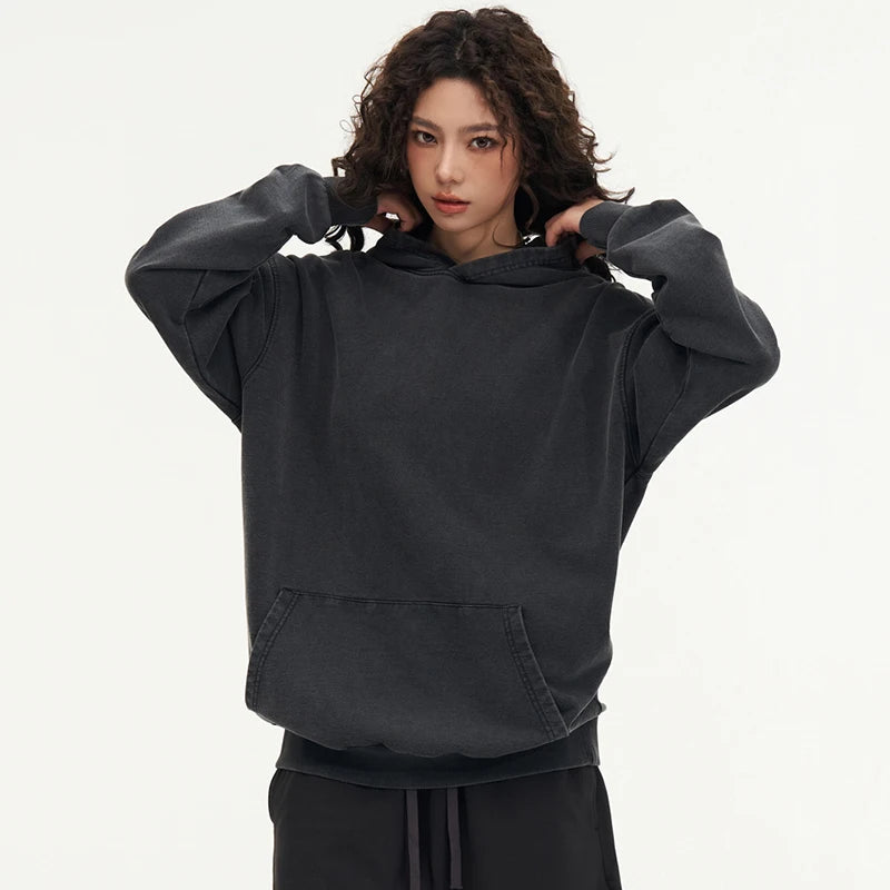 Couple Hoodies Washed Vintage Long Sleeve Autumn Winter Sweatshirts Loose Oversized Streetwear Pullovers Cotton Tops
