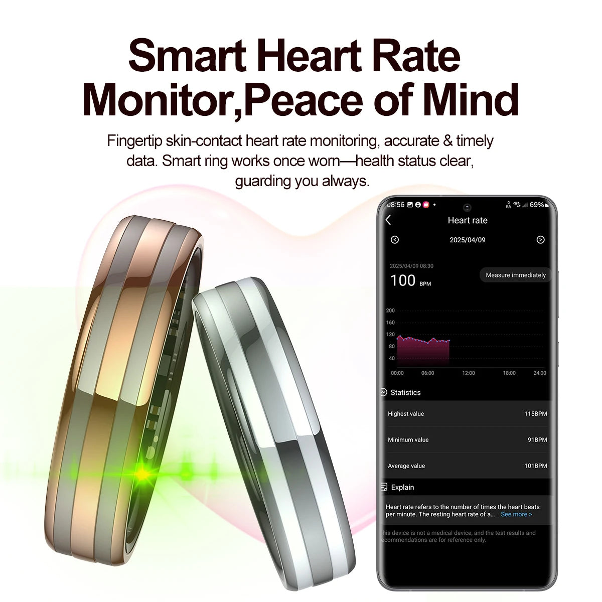2026 Smart RingUnisexIP68 waterproof ratingHeart rate and health monitoringActivity trackerFitness ringNew model