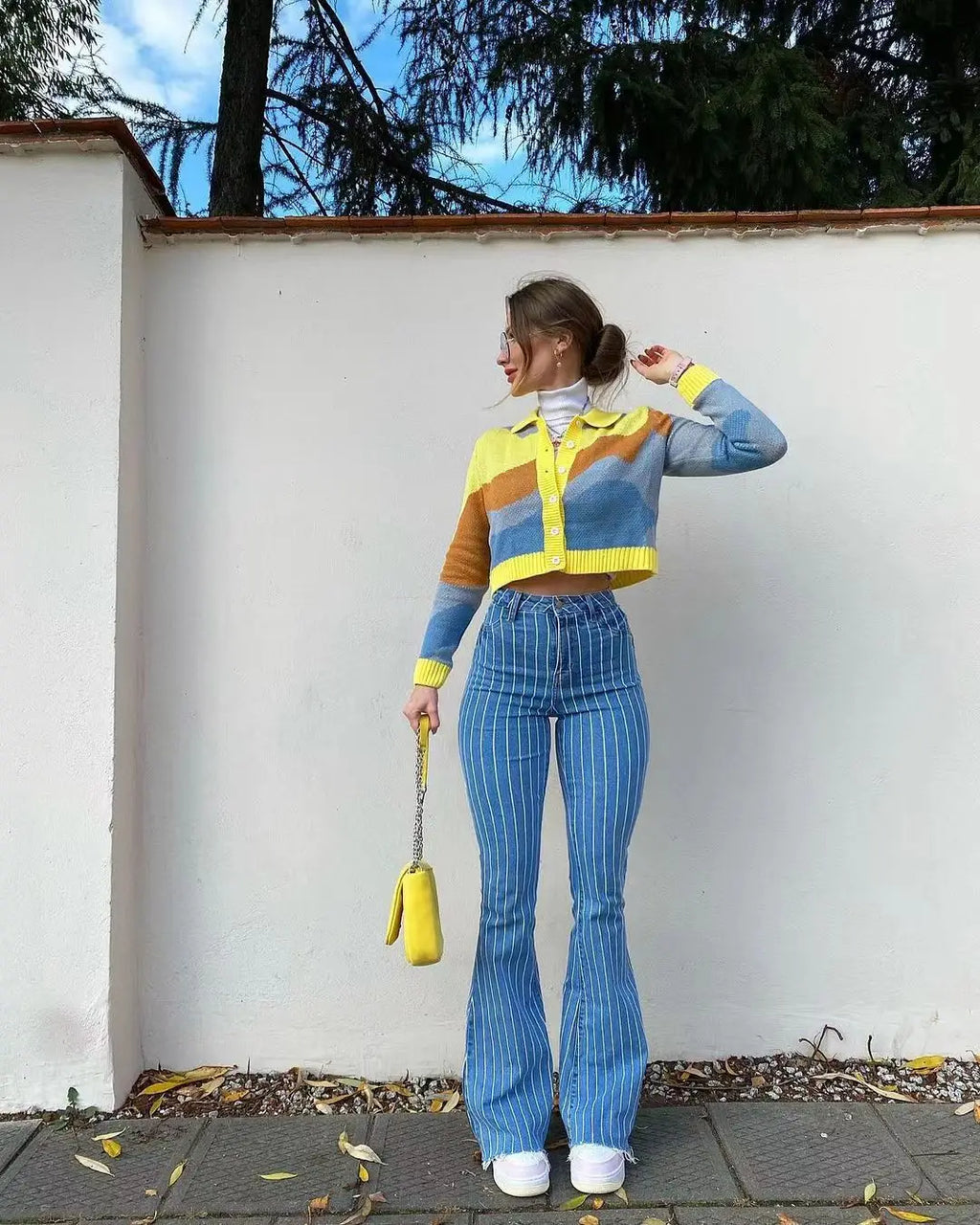 American Style Retro High-waisted Striped Skinny Jeans Female New Autumn Spice Girl Slimming Microhorn  Long Pants Jeans Y2k