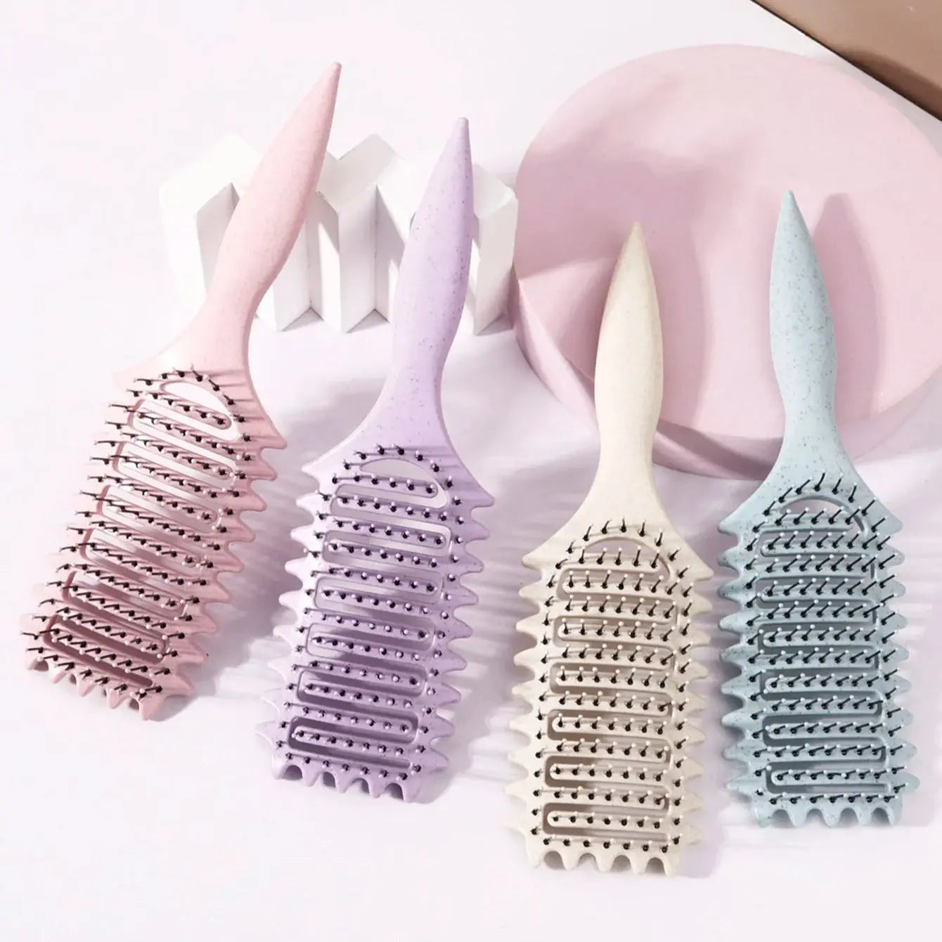 Curling styling brush - hollow massage comb, nylon mane, ABS plastic handle, comfortable grip Special for real hair wigs