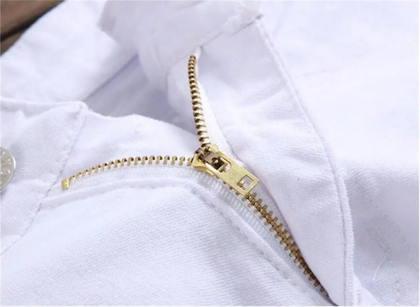 New Men Jeans Slim Fit Biker White Jeans Trousers Skinny Jeans Punk Letter Printing Denim Pants Plus Size 42 Dropshipping