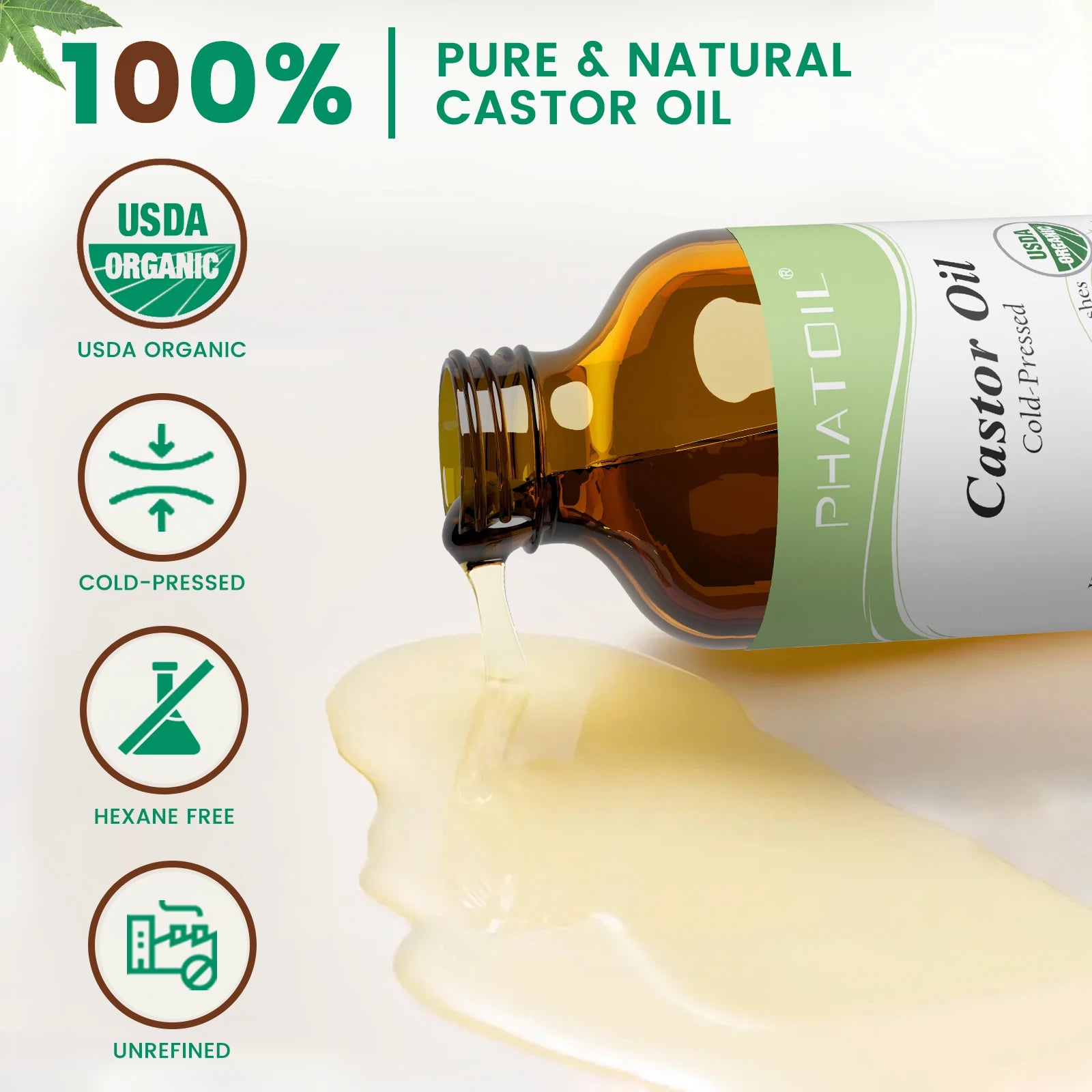 PHATOIL 1PCS 236ML/118ML Pure Castor Oils For Moisturize Skin,Hair Care,Body Massage USDA Cold-Pressed Essential Oil