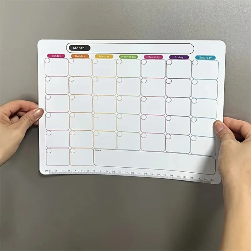 Magnetic Fridge Organizer Set - Reusable Monthly/Weekly Planner Sticker + Memo Board, Calendar & Note Kit for Home Office