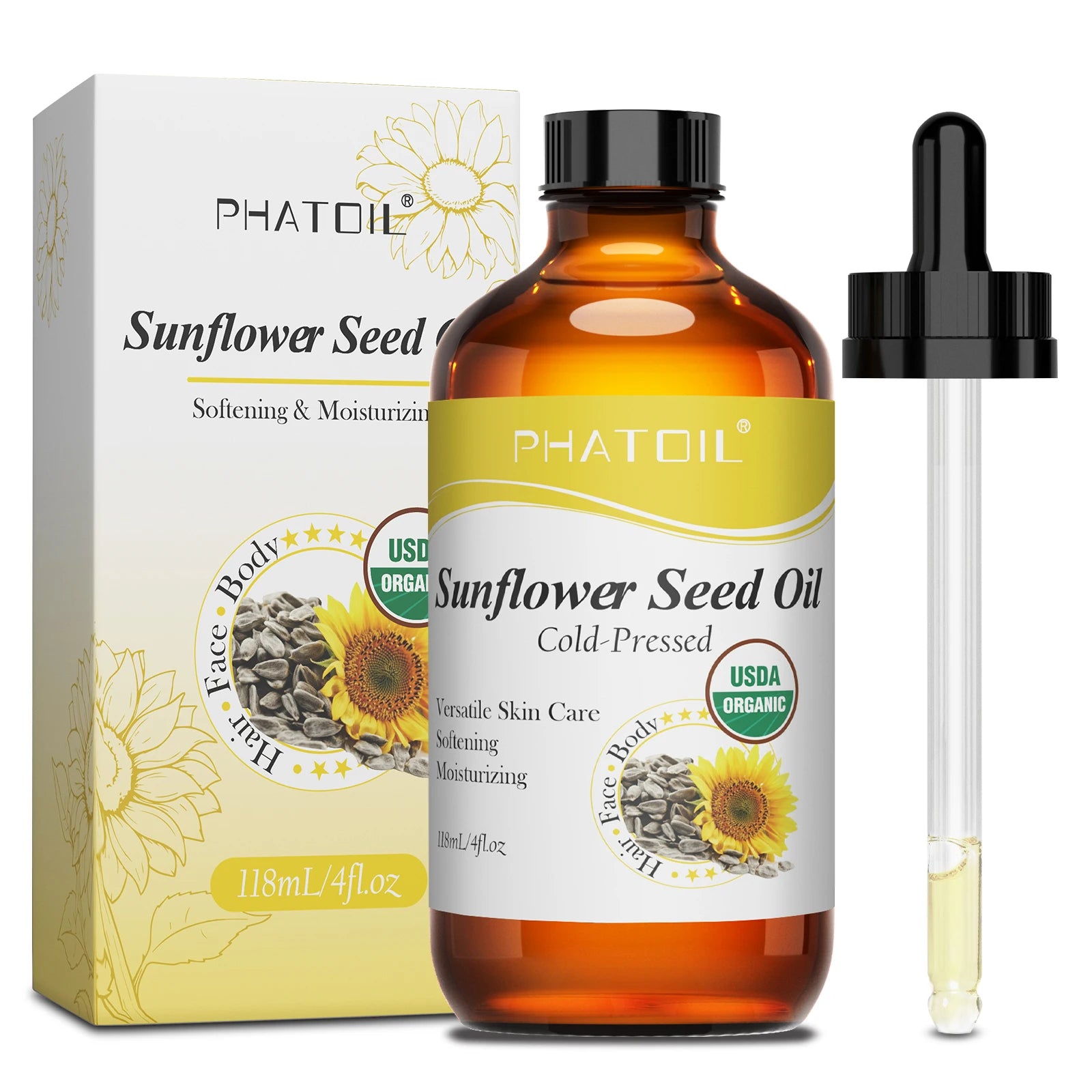 PHATOIL 1PCS 236ML/118ML Pure Castor Oils For Moisturize Skin,Hair Care,Body Massage USDA Cold-Pressed Essential Oil