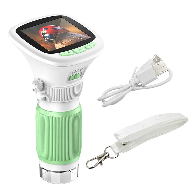 Kids Handheld Microscope (Ages 6-12) | 2.4" IPS HD Screen, 200X/1000X Magnification, Photo/Video Recording
